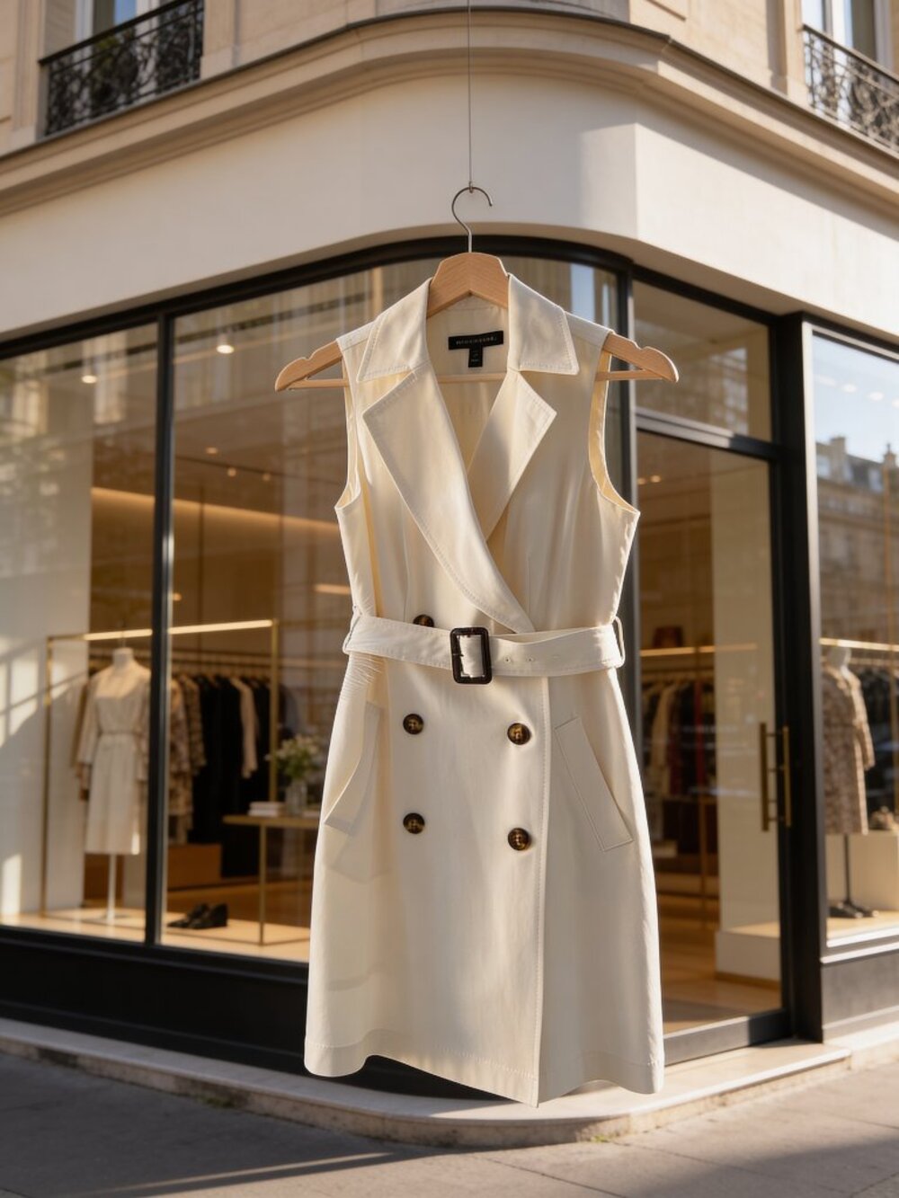 Banana Republic Ivory Sleeveless Belted Trench Dress Petite 2